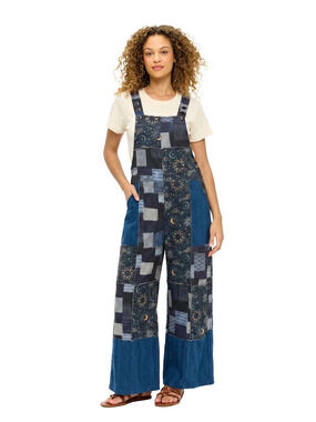 26900 | Yak & Yeti Boho Celestial Patchwork Wide-Leg Overalls  | Sizes S/M-L/XL